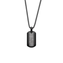Black Stainless Steel Meteorite Pendant with Chain