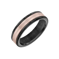 Black Tungsten and 14K Rose Gold Milgrain Band