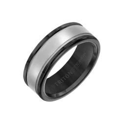 Black Tungsten and 14K White Gold Step Edge Band