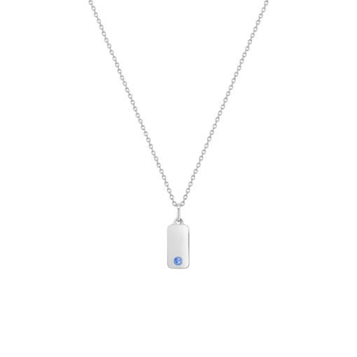 Children’s Sterling Silver Blue Cubic Zirconia Bar Pendant with Chain
