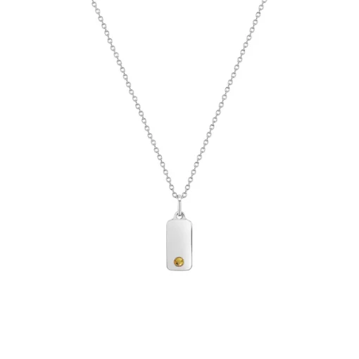 Children’s Sterling Silver Yellow Cubic Zirconia Bar Pendant with Chain