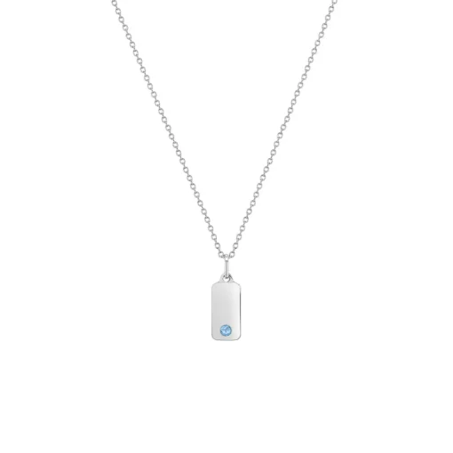Children’s Sterling Silver Light Blue Cubic Zirconia Bar Pendant with Chain