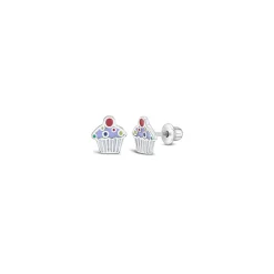 Children’s Sterling Silver Enamel Cupcake Stud Earrings