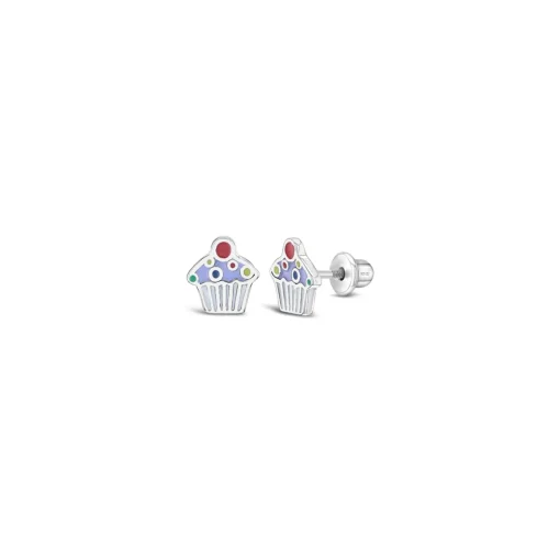Children’s Sterling Silver Enamel Cupcake Stud Earrings