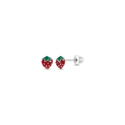 Children’s Sterling Silver Enamel Strawberry Earrings