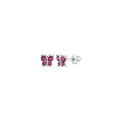 Children’s Sterling Silver Fuchsia Cubic Zirconia Butterfly Earrings