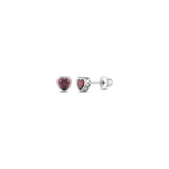 Chlidren’s Sterling Silver Red Cubic Zirconia Heart Stud Earrings