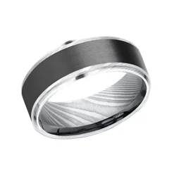 Damascus Steel and Black Titanium 8mm Band