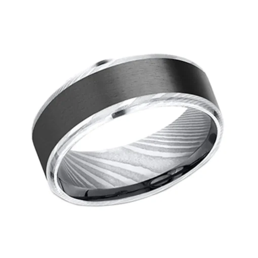 Damascus Steel and Black Titanium 8mm Band