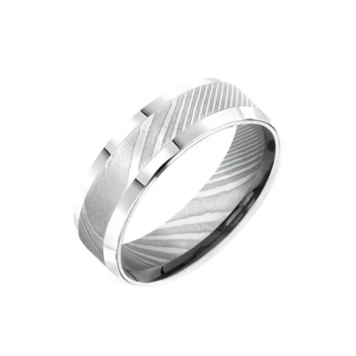 Damascus Steel Beveled Wedding Band
