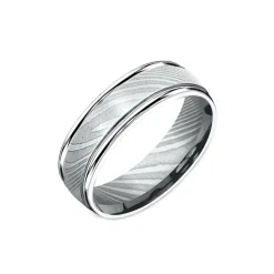 Damascus Steel Round Edge Wedding Band