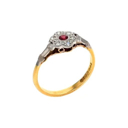 Estate 18K Two-Tone Ruby and Diamond Cluster Ring