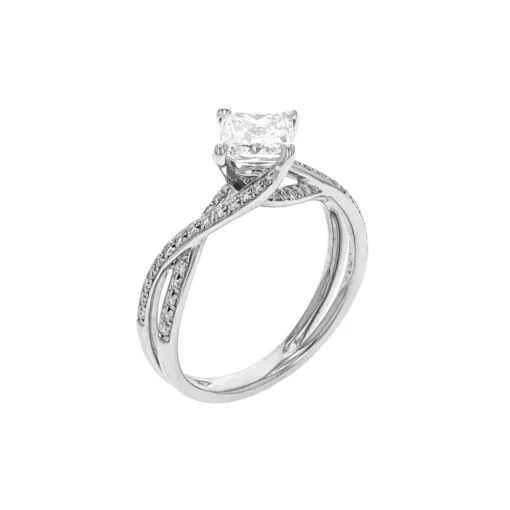 Estate 18K White Gold Princess Diamond Twisted Engagement Ring