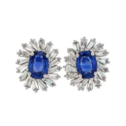 Estate 18K White Gold Sapphire and Diamond Earrings