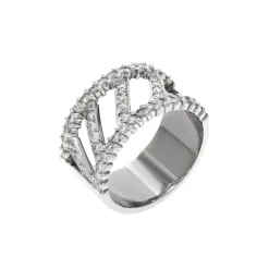 Estate 18K White Gold Wide Diamond Melee Ring