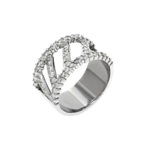 Estate 18K White Gold Wide Diamond Melee Ring