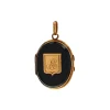 Estate 18K Yellow Gold Onyx Engraved Locket