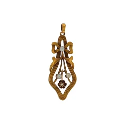 Estate 14K Yellow Gold Pearl and Diamond Bow Pendant