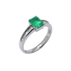 Estate Platinum Emerald and Diamond Ring