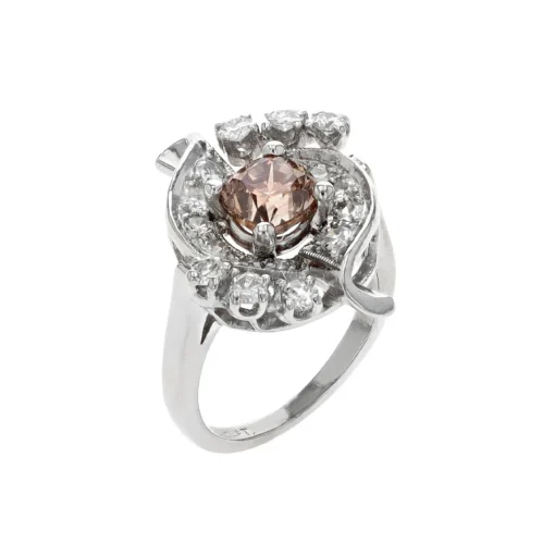 Estate Platinum Yellow Brown Diamond Ring