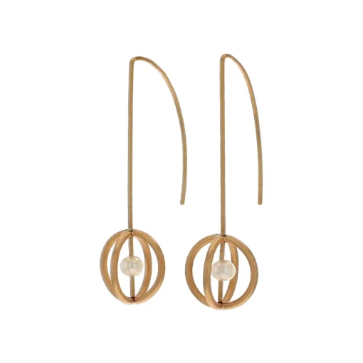 Gold Filled Sterling Silver Pearl Circle Dangle Earrings