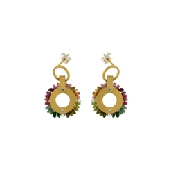 Gold Plated Sterling Silver Tourmaline Bead Circle Earrings