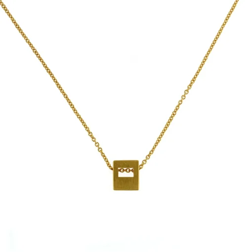 Gold Plated Sterling Silver Square Cutout Pendant with Chain
