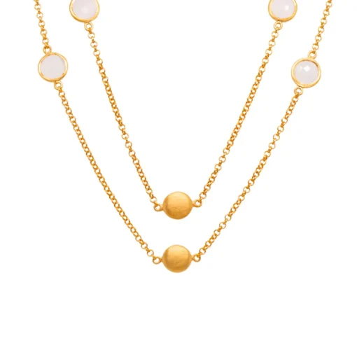 Gold Plated Sterling Silver Rainbow Moonstone Station Necklace