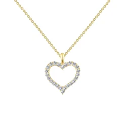 Gold Plated Sterling Silver Cubic Zirconia Open Heart Pendant with Chain