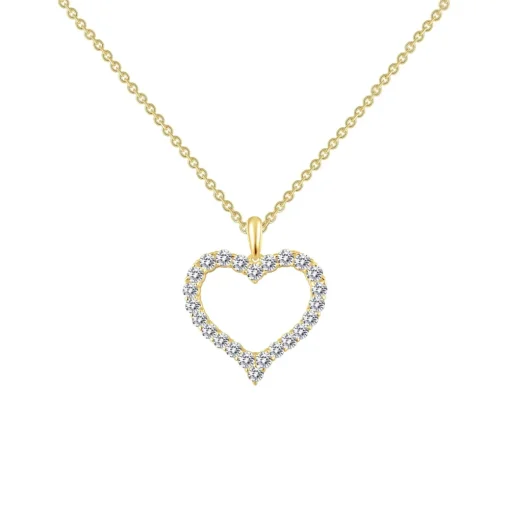 Gold Plated Sterling Silver Cubic Zirconia Open Heart Pendant with Chain