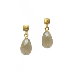 Gold Plated Sterling Silver Pear Labradorite Cube Earrings