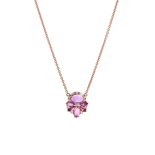 14K Rose Gold Amethyst and Diamond Flower Necklace