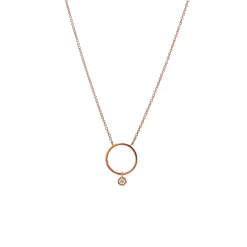 14K Rose Gold Circle Station Necklace with Diamond Dangle