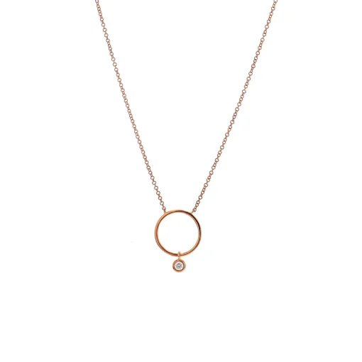 14K Rose Gold Circle Station Necklace with Diamond Dangle