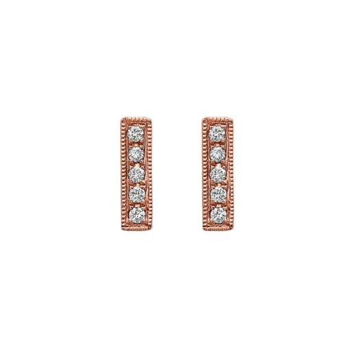 14K Rose Gold Diamond Bar Earrings