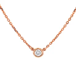 14K Rose Gold Diamond Bezel Solitaire Necklace