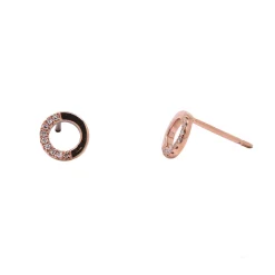 14K Rose Gold Half Diamond Circle Stud Earrings