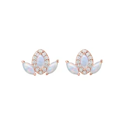 14K Rose Gold Marquise Opal and Diamond Earrings