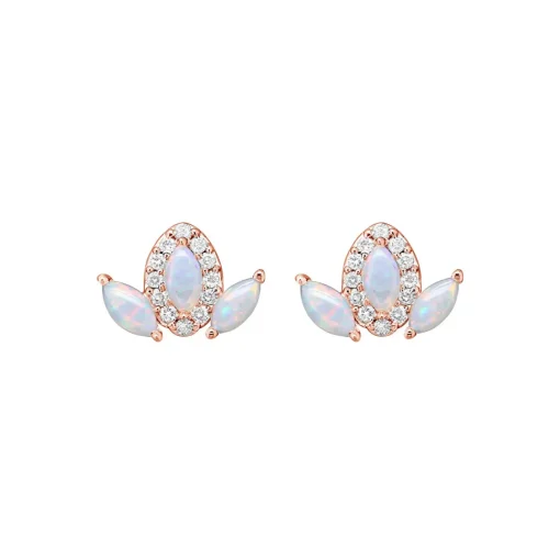 14K Rose Gold Marquise Opal and Diamond Earrings
