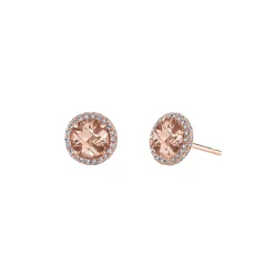 14K Rose Gold Morganite and Diamond Halo Earrings