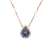 14K Rose Gold Pear Blue Topaz and Diamond Necklace