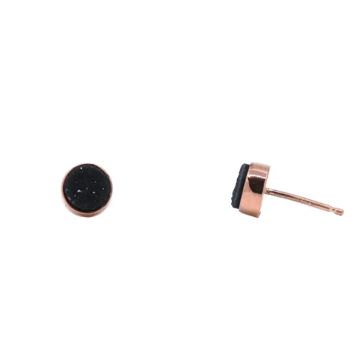 14K Rose Gold Round Black Drusy Stud Earrings