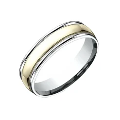 14K Two Tone Domed Wedding Band