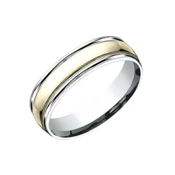14K Two Tone Domed Wedding Band