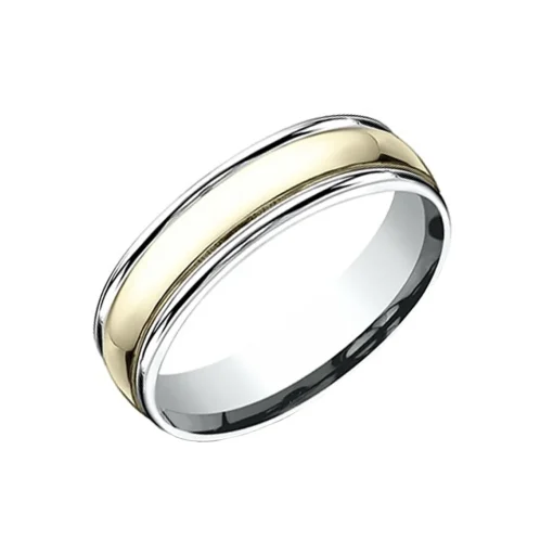 14K Two Tone Domed Wedding Band