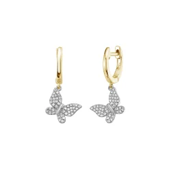 14K Two-Tone Diamond Pavé Butterfly Hoop Earrings