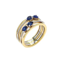 18K Two-Tone Pear Sapphire and Diamond Ring