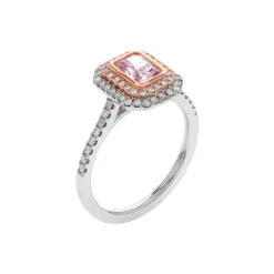 14K Two-Tone Radiant-Cut Pink Diamond Bezel Halo Engagement Ring