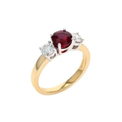 14K Two-Tone Three-Stone Ruby and Diamond Ring