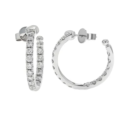 14K White Gold 1.30 Carat Diamond Hoop Earrings